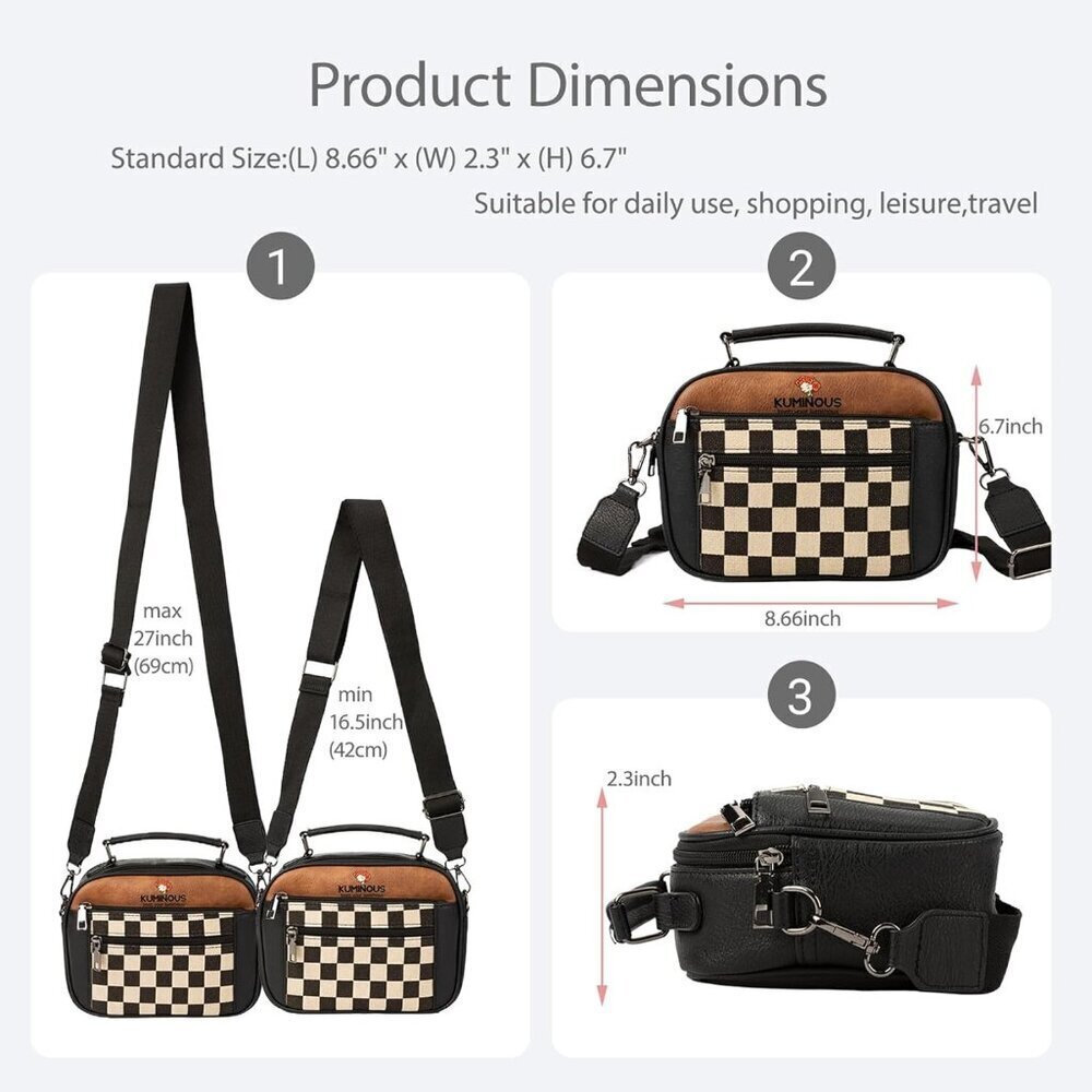 Leather Crossbody Bag for Women Vegan Purses Small Adjustable Strap - Picture 5 of 7